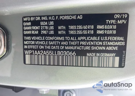 2020 Porsche Macan from USA, damaged, VIN WP1AA2A55LLB03066